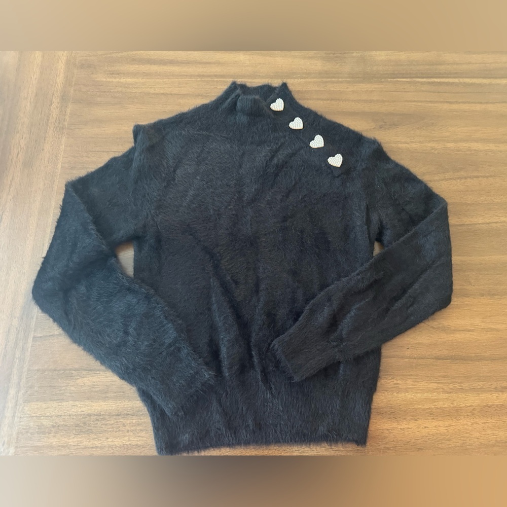 Zara Black Sweater with Heart Accents Medium - Picture 6 of 10